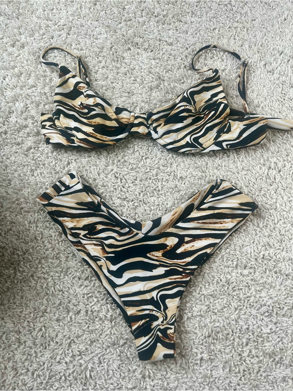 Skatie Black White and Tan Zebra Print Bikini Set